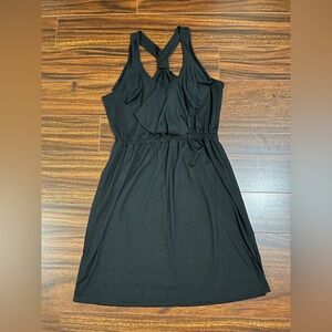 George women’s medium sleeveless dress, racerback, ruffle front, black, new